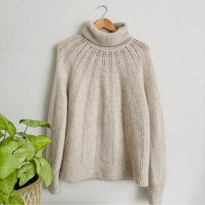 Haven Well Within Lofty Knit Pointelle Turtleneck Sweater in Light Sand